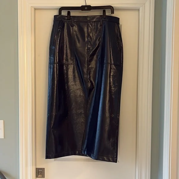 Pistola Alice Utility Faux Leather Navy Midi Skirt - Picture 2 of 5